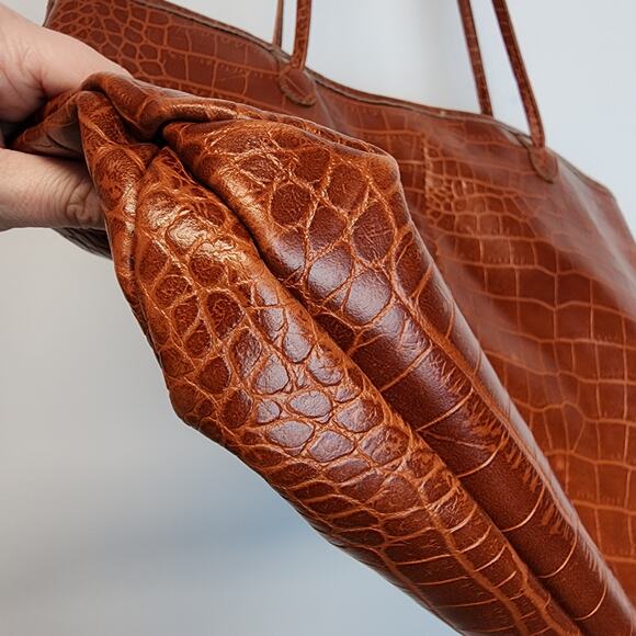 Maurizio Taiuti Large Shoulder Bag Crocodile Skin Pattern Brown Leather Vtg 90s - Picture 6 of 16